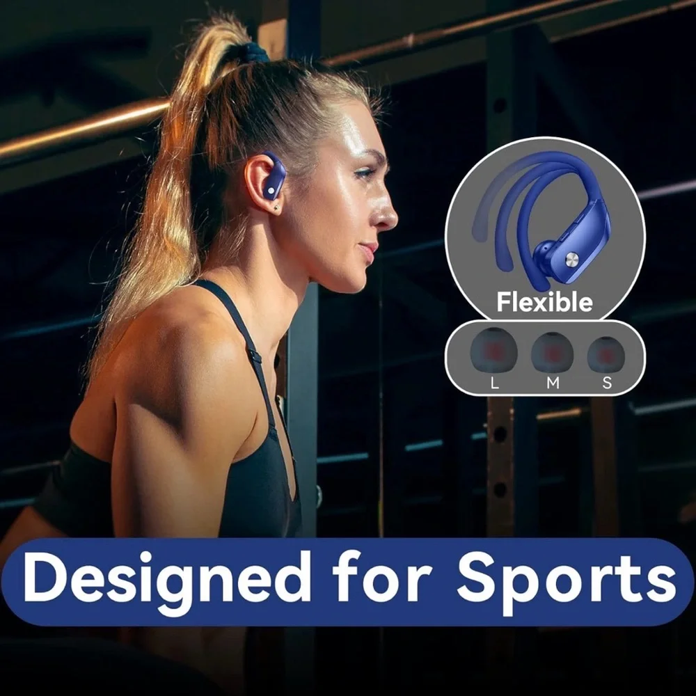 Wireless Earbuds Bluetooth w 80H Playtime LED Display Case, Over-Ear Hook w Mic - Picture 3 of 9